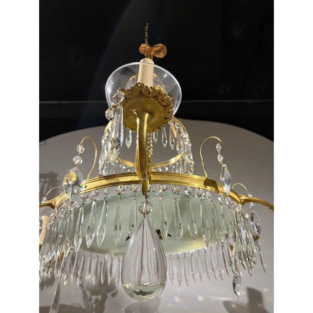 1920s 1920s Empire Bronze 6 Lights Chandelier With Hanging Crystals For Sale - Image 5 of 6