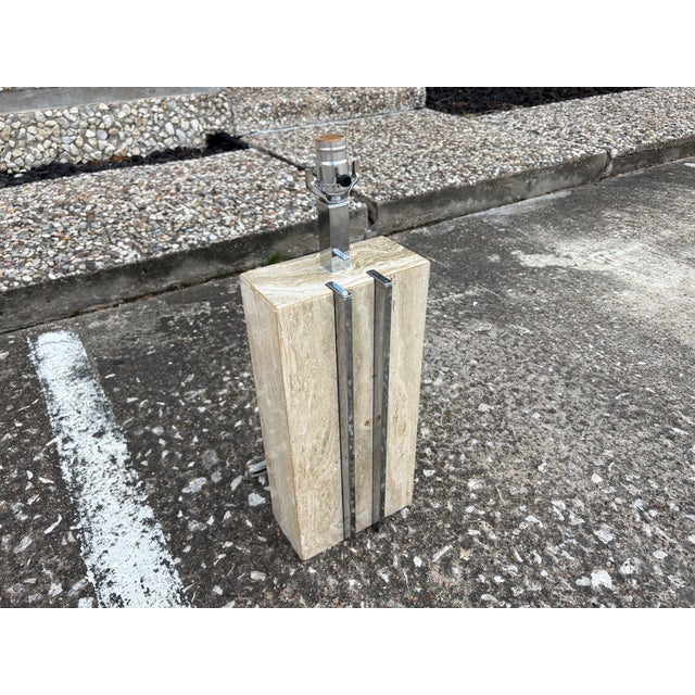 1970s 1970s Italian Modern Travertine and Chrome Lamp by Romeo Rega For Sale - Image 5 of 12