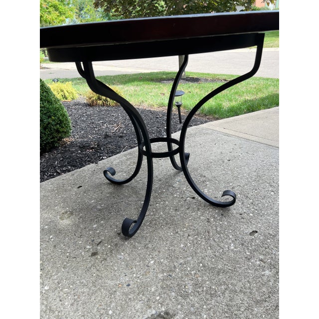 Arhaus Wood Round Dining Table Arabesque Wrought Iron Base Chairish