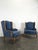 Louis XV Style Wingback Lounge Chairs in Blue Velvet, Set of 2, in Very Good conditions.
