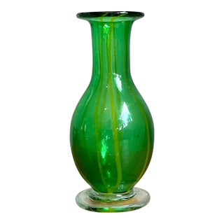 Vintage Italian Striped Green Glass Vase For Sale
