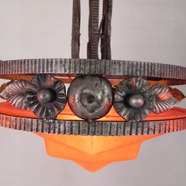 Art Deco Pendant Lamp with Glass Bowl and 3 Chalices, 1930s For Sale - Image 3 of 18