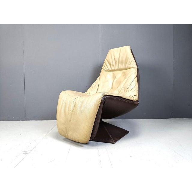 Animal Skin Set of Vintage Leather Swivel Chair and Ottoman, 1970s For Sale - Image 7 of 12