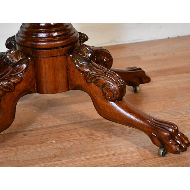 19th Antique American Empire Solid Mahogany Lion Feet Center Accent Table For Sale - Image 12 of 15