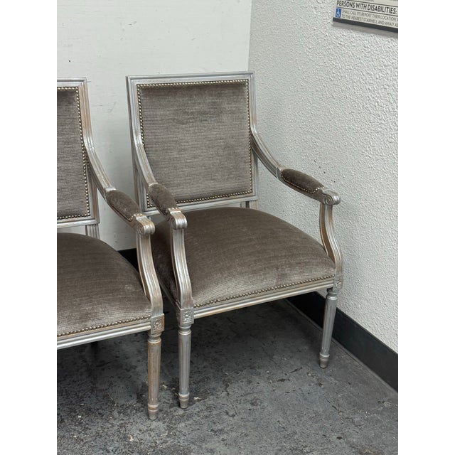 Vintage Louis XVI–Style Square Back Armchairs, Pair For Sale - Image 9 of 12