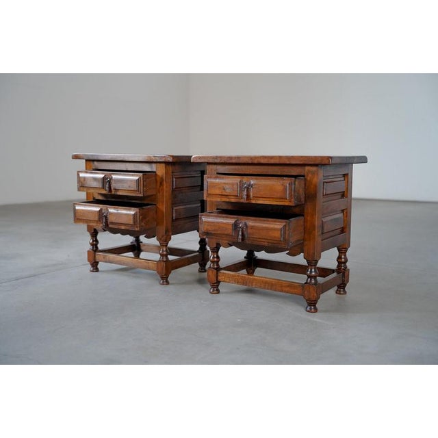 Brown Antique Spanish Nightstands in Walnut, 1900s, Set of 2 For Sale - Image 8 of 10