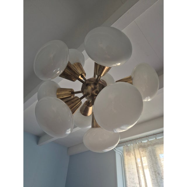 Mid-Century Sputnik Chandelier in Brass and Glass from Kamenický Šenov, Czech, 1960s For Sale - Image 9 of 10