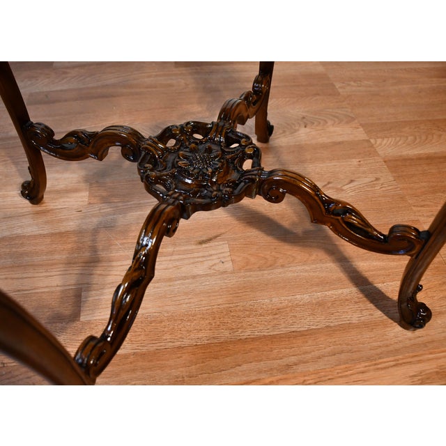 1920 Antique French Louis XV Walnut & Satinwood Inlay Center Table / Side Table For Sale - Image 11 of 12