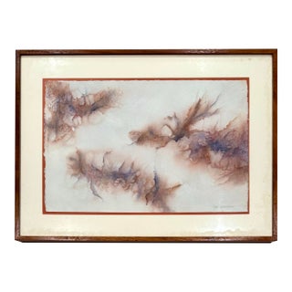 Mid-Century Modern Original Signed Abstract Watercolor on Float-Mounted Paper For Sale