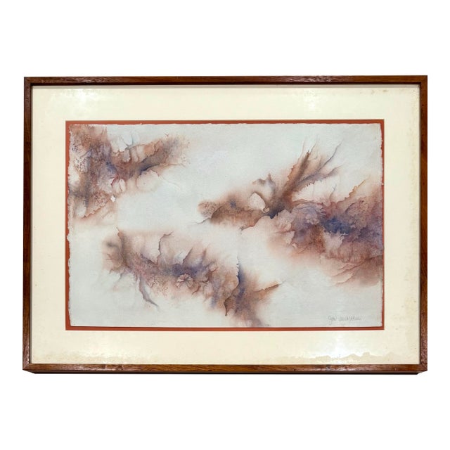 Mid-Century Modern Original Signed Abstract Watercolor on Float-Mounted Paper For Sale