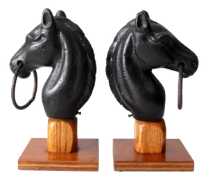 Antique Horse Head Hitching Post Finials Pair
