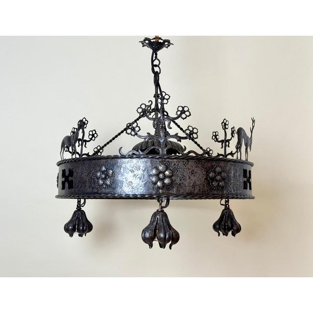Hand-Forged Animal Motif Iron Chandelier, 1920 For Sale - Image 14 of 18