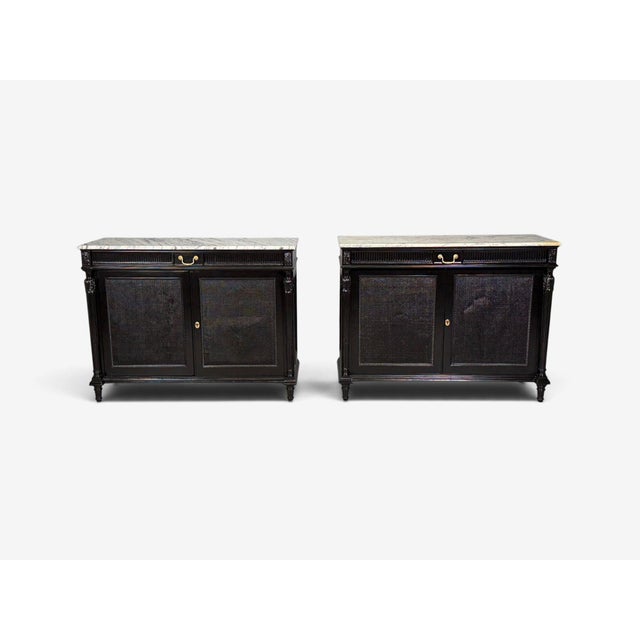 Hollywood Regency Style, Buffets, Black Painted Wood, Marble, France, 1940s For Sale - Image 4 of 18