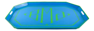 1970s Contemporary "Rmj" Green and Blue Octagonal Tole Tray