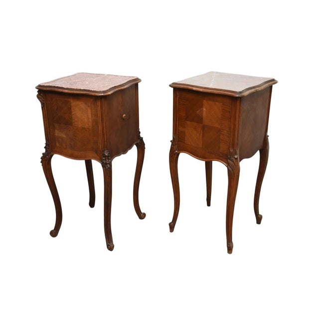 French Pair of Antique French Marble Top Nightstands (Similar) Marble Inserts For Sale - Image 3 of 4