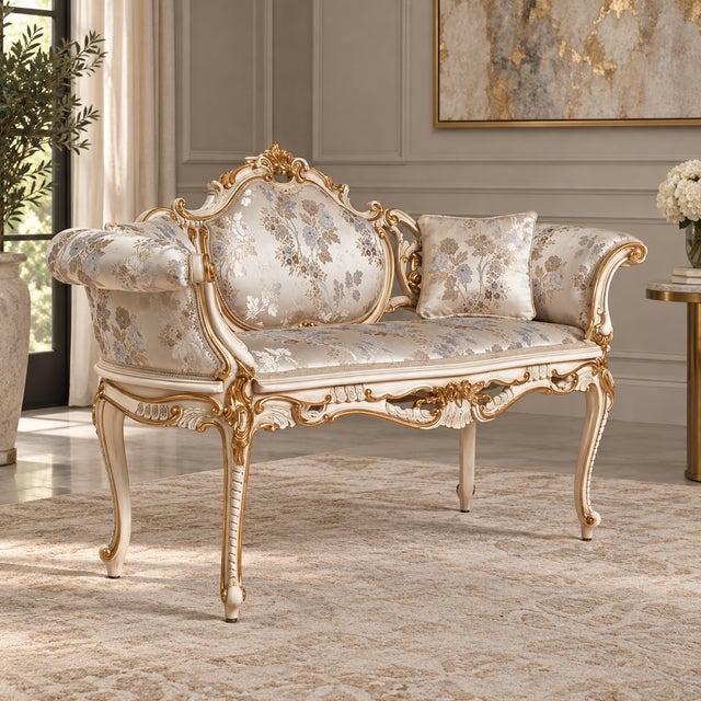 Bring timeless European elegance into your home with this beautiful French-style settee, featuring a sophisticated cream...