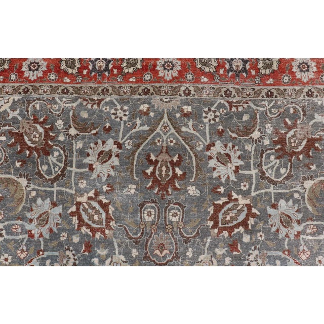Early 20th Century Antique Persian Tabriz Rug With Floral and Vine Design in Muted Blue and Red Tones 8'9"x12'2" For Sale - Image 5 of 9