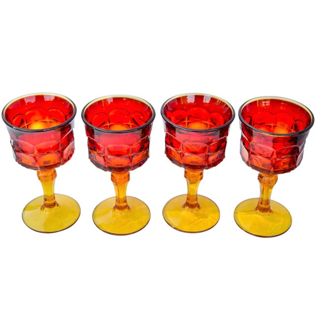 Mid 20th Century Antique Textured Glasses With Red & Orange Color Variation - Set of 4 For Sale - Image 5 of 8
