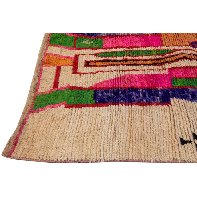 Vintage Berber Beni Ourain Moroccan Multicolor Abstract Design Wool Rug For Sale - Image 4 of 10
