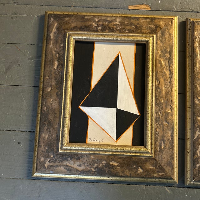 Set of three original black and white abstract paintings by Stephen Heigh. Signed and framed. Each measure 5x7 or 9x11...