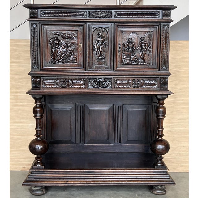 Antique Dutch Hand Carved Renaissance Raised Cabinet, 1890 For Sale - Image 4 of 12