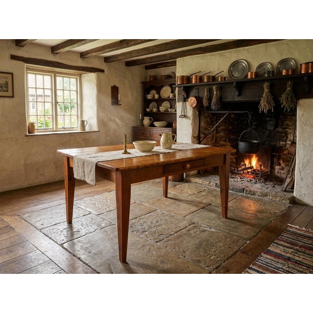 Late 19th Century Antique Pine Farmhouse Work Table With Single Drawer, Late 19th Century For Sale - Image 5 of 6