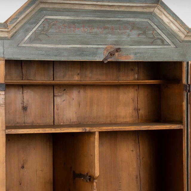 Early 19th Century Original Blue Painted Pine Two Door Armoire Dated 1810 For Sale - Image 5 of 11