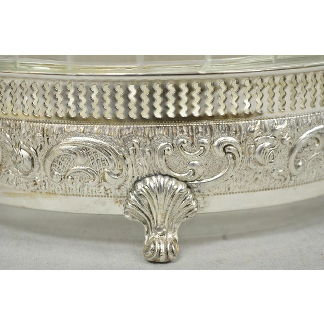 Mid 20th Century Vintage Italian Regency Silver Plated Dolphin Handle Glass Candy Dish Jardiniere For Sale - Image 5 of 16