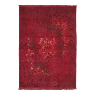Rug & Kilim’s Distressed Contemporary Floral Rug Pair, in Bright Red & Pink Hues For Sale
