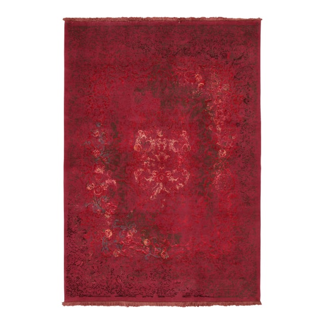 Rug & Kilim’s Distressed Contemporary Floral Rug Pair, in Bright Red & Pink Hues For Sale