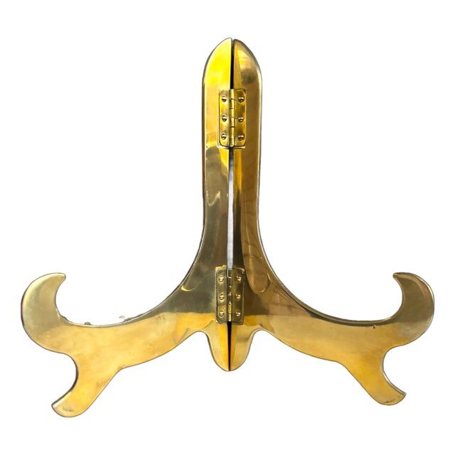 Large 1980s Bard's Hinged Heavy Lacquered Brass Easel Display Plate Stand For Sale