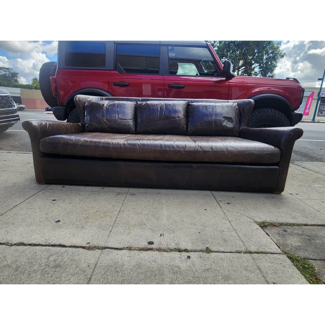 1970s Vintage Restoration Hardware Leather Sofa For Sale - Image 5 of 12