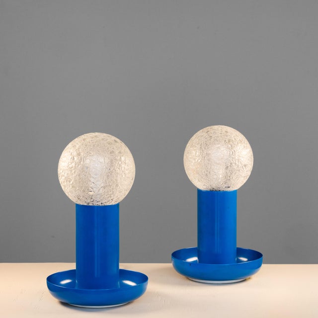 Blue Blue Bedside Lamps, 1970, Set of 2 For Sale - Image 8 of 14