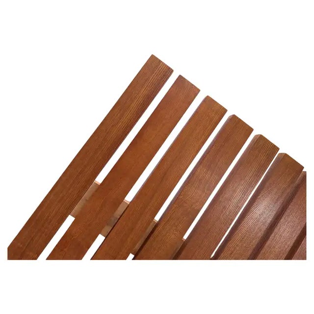 Early 21st Century George Nelson Style Mid Century Modern Slatted Wood Bench Daybed Tufted Cushion For Sale - Image 5 of 9