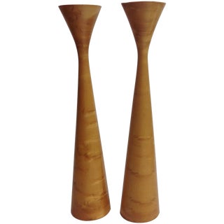 Danish Modern Burl Candlesticks - A Pair For Sale