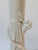 A Blanc de Chine white porcelain table lamp with dragon motif and footed wood base. The lamp includes a brass double-...