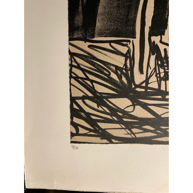 Block print by Cleveland artist Marvin Jones (1940-2005) "Massacre of the Ant-People II," relief print on paper on mount....