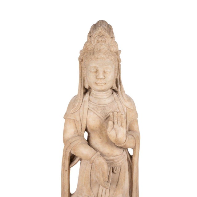 Vintage Southeast Asian Carved Stone Figure of Bodhisattva Guanyin For Sale - Image 4 of 8