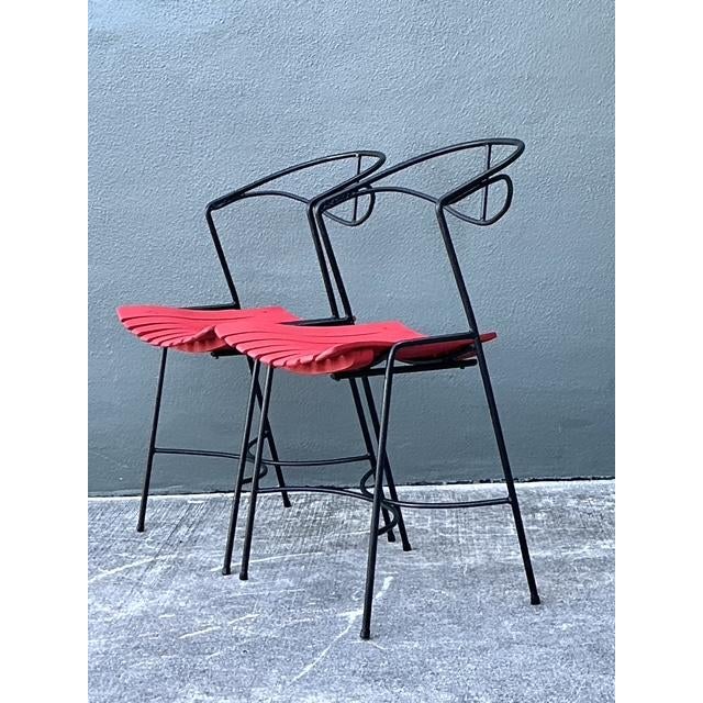 Mid-Century Modern Vintage Wrought Iron Slat Chairs After Arthur Umanoff - A Pair For Sale - Image 3 of 12