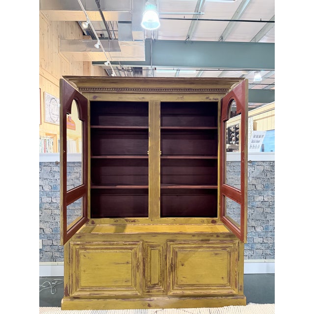 Mustard Mid 20th Century Distressed Farmhouse Wire Door Hutch Cabinet For Sale - Image 8 of 11