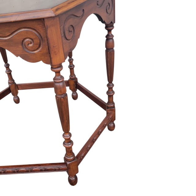 1940s Vintage American Cherry Center Table Carved Traditional For Sale - Image 12 of 17