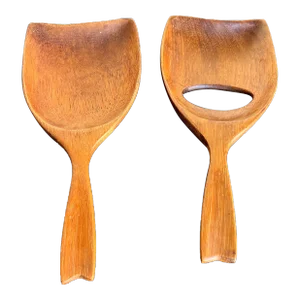 Modernist Design Haitian Wood Salad Server Set