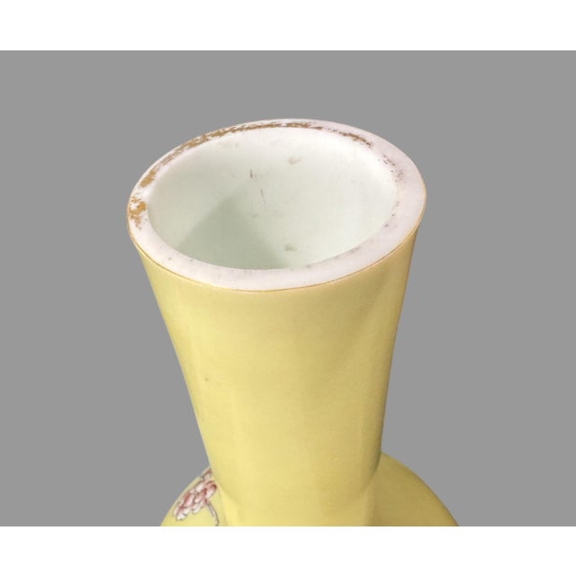 Antique Gilt Floral & Bird Decorated Hand Painted Art Glass 14" Vase For Sale - Image 4 of 6