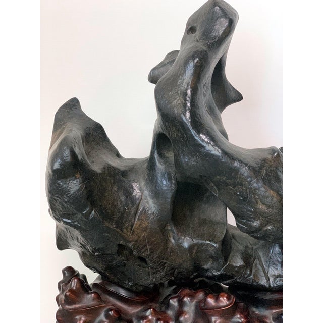 Large Spectacular Chinese Lingbi Scholar Stone on Stand For Sale - Image 9 of 18