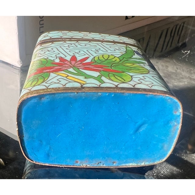 Chinese Vintage Chinese Turquoise Cloisonné Floral Covered Box For Sale - Image 3 of 7