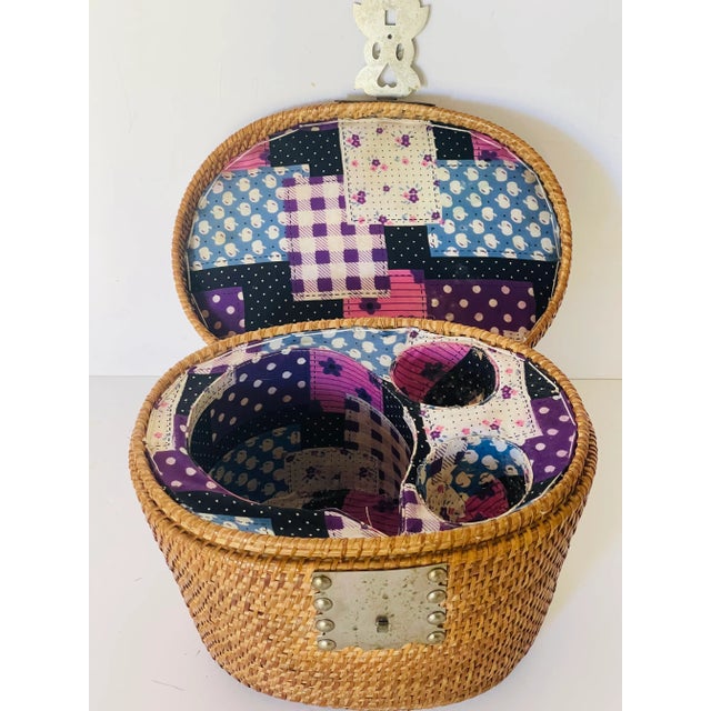 Cute vintage woven picnic basket. With metal hardware, double handles,