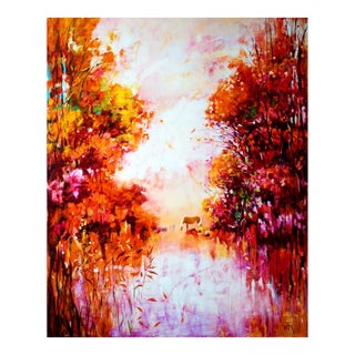 Artist Andrei Sitsko "Trees by the Water Iii" Modern Original Painting For Sale
