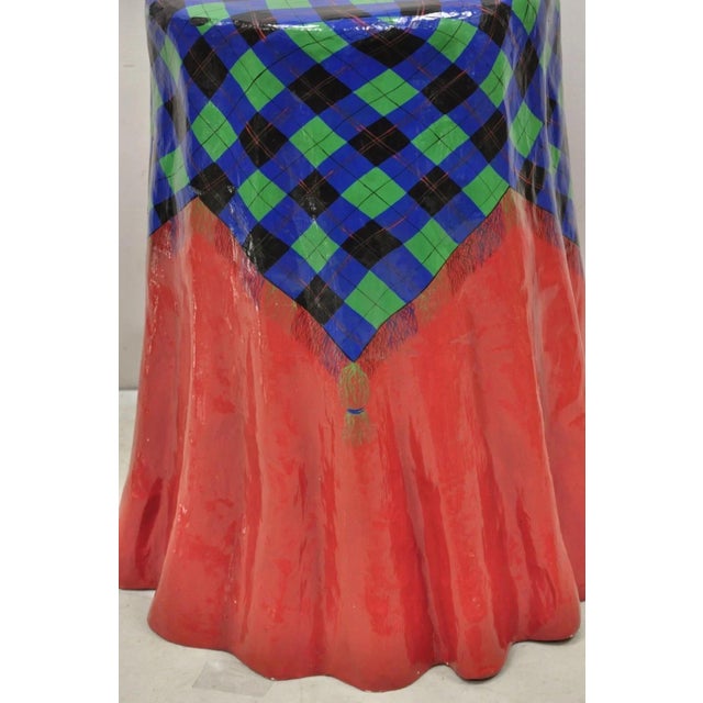Paper Vintage Paper Mache Red Blue Green Tartan Painted "Tablecloth" Drape Side Table For Sale - Image 7 of 11