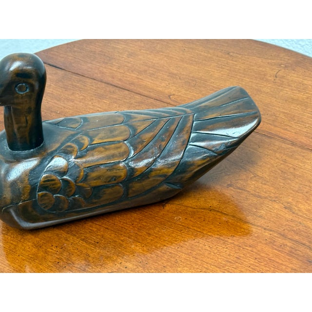 Brown Folk Art Hand Carved Wooden Duck For Sale - Image 8 of 12