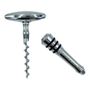 Vintage Stainless Steel Corkscrew and Wine Bottle Stopper Set- 2 Pieces